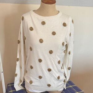 Talbots cream cotton blend sweater with festive metallic dots